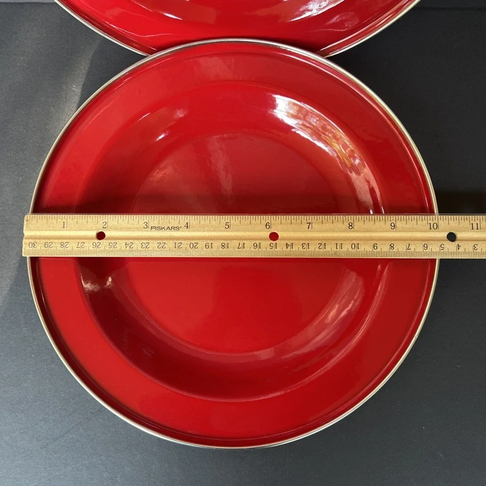 Discontinued Pottery Barn Enamelware Plates Red 10
